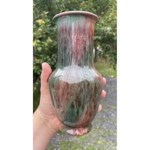 Antique Arts & Crafts Pottery Bretby English Art Vase Green Red Flambe Glaze