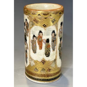 6,5 cm Antike japanische Satsuma Shimazu Miniatur zylindrische Keramik Meiji-Vase