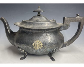 Antique 19th C. Silverplated Wooden Handled Teapot Victorian England Tea Decor