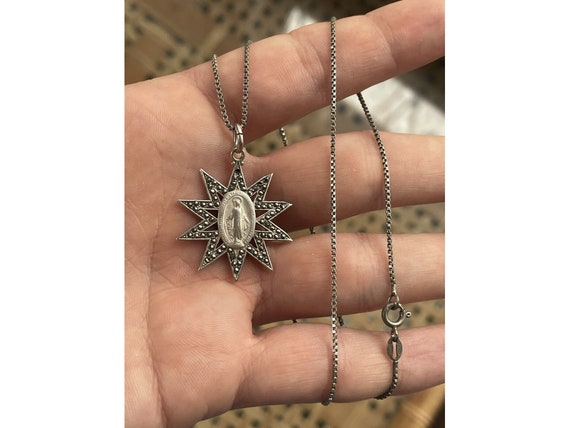 Vintage Sterling Silver Mother Mary Sun Star Marc… - image 5