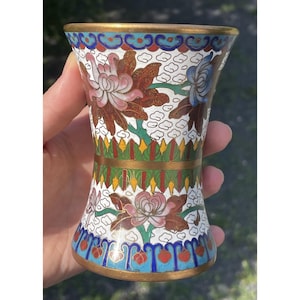Vintage 20th C. Chinese Cloisonne Vase Brush Holder / Desk Accessory Asian Art