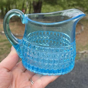 Antique EAPG Blue Pressed Glass Creamer Victorian 19th C. Early American