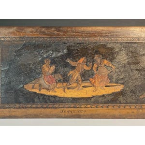 Antieke Sorrento Italiaanse inlegwerk opvouwbare houten miniatuur kruk tafel Victoriaans