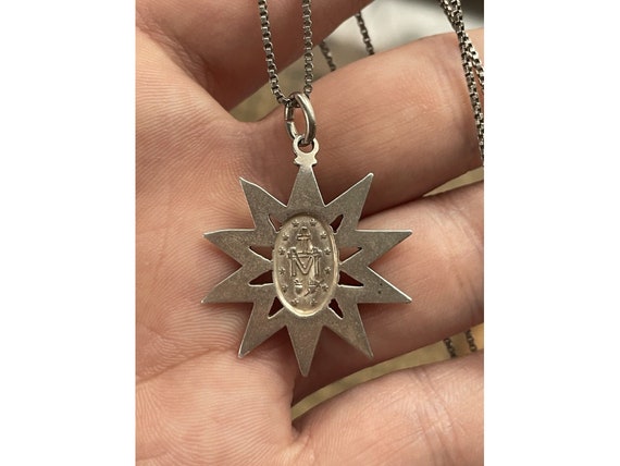 Vintage Sterling Silver Mother Mary Sun Star Marc… - image 10