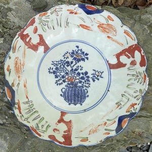 9.75&quot; Antique Japanese Arita Imari Meiji Era Porcelain 19th C. Hand Painted Bowl