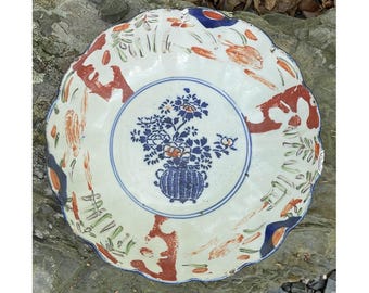 9.75" Antique Japanese Arita Imari Meiji Era Porcelain 19th C. Hand Painted Bowl