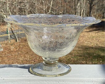 Vintage Hand Blown Centerpiece Bowl Bullicante Boiling Bubbles Footed Decor
