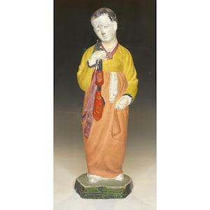 RETRO Vintage 20th C. Korean Redware Ceramic Pottery Hand Painted Woman Figurine