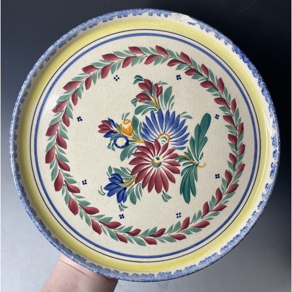 Vintage Quimper Pottery 10" Diameter LARGE Tray Plate Flowers Fleur