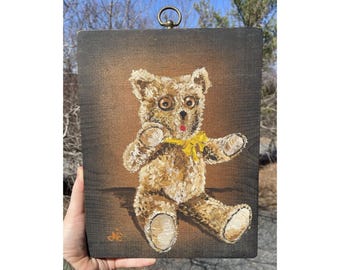 VTG Wooden Teddy Bear Wall Hanging Hand Painted Crafted Folk Art