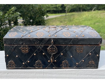 Vintage Hand Made Poland Wroclaw Metal Copper Wooden Box Medieval Cathedral