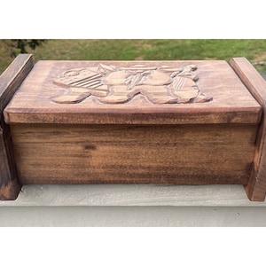 Vintage Hand Carved Folk Art Wooden Box Musicians Handmade Decor Band