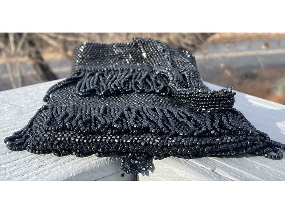 Antique - Vintage Early 20th C. Black Beaded Flap… - image 9