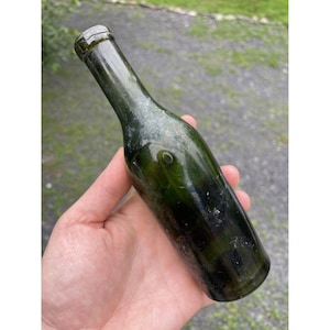 Antique 19th C. Olive Green Blob Top Applied Glass Bottle Victorian Art