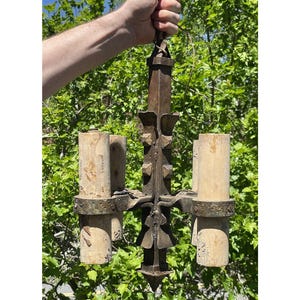 RARE Antique Gothic Wrought Iron 4 Arm Candle Chandelier Lamp Architectural