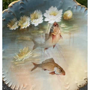 Antique Klingenberg Limoges Hand Painted Fish Cabinet Plate Circa 1900 - 1910