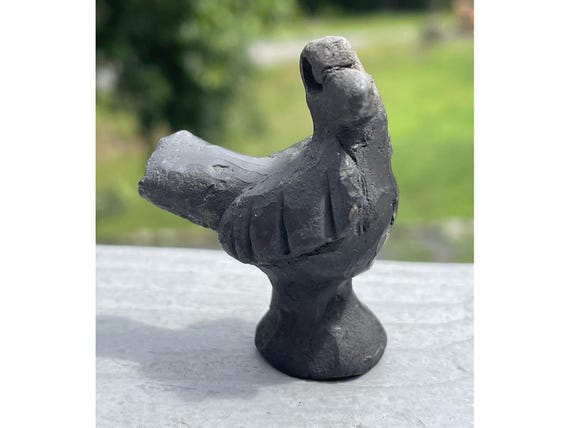 Vintage Barro Oaxaca Folk Art Black Pottery Figural Bird Whistle