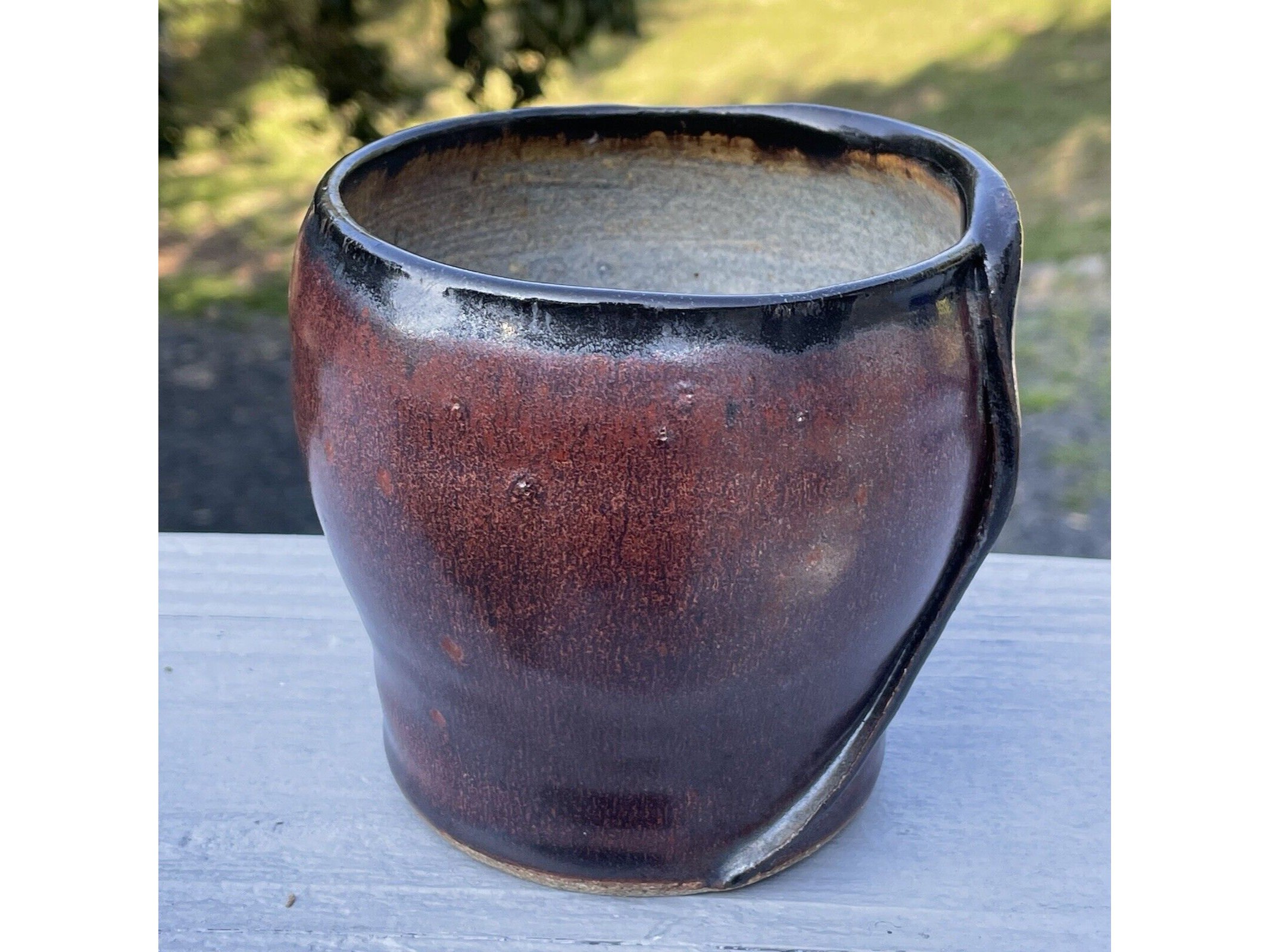 Vintage Studio Art Pottery Ceramic Glazed Vase Planter Signed Red Black ...