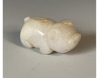 Handskuren jadefigur i kinesisk zodiak, gris, vildsvin, djurpärla, sten, 1900-tal