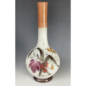Antique 19th C. English Blown Bristol Glass Hand Painted Flower Vase Fine Art