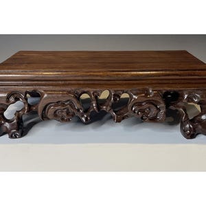 LARGE 9&quot; Hand Carved Rectangular Wooden Chinese Vase Base Stand Display