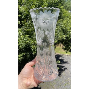 FINE 9-7/8&quot; Antique Cut Glass Corset Vase American Brilliant Victorian Edwardian