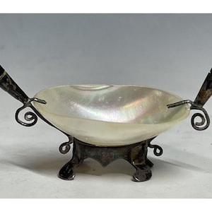 Antique Victorian Sterling Silver Mother of Pearl Shell Open Salt Tableware 19th