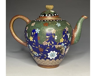 4" Antique Japanese Meiji Era Foil Cloisonne Enamel Diminutive Teapot 19th C.