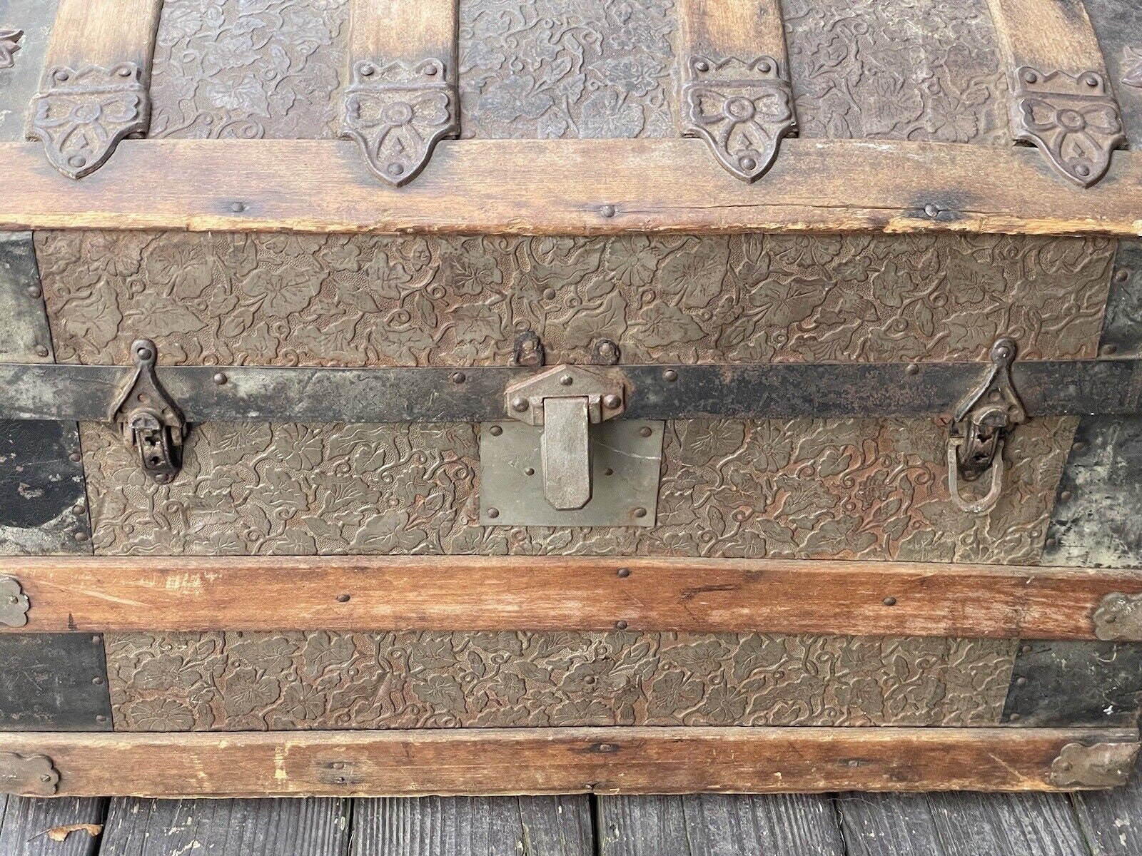 Antique 19th C. Victorian Dome Topped Tooled Leather Steamer Trunk ...