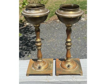 Par de lámparas de vela eléctricas antiguas de latón/bronce, estilo victoriano-eduardiano.