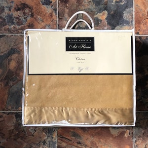 Vintage Bloomingdales, At Home, Chelsea model, 100% silk full/queen sized gold color blanket, satin silk charmeuse trim, NIP