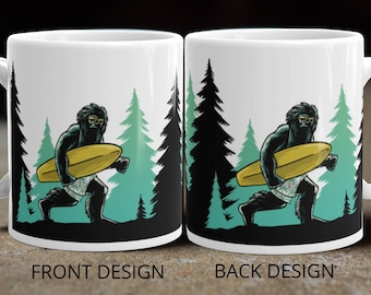 Taza de Surf de Verano, Bigfoot, Surfer Sasquatch Cup, Funny Coffee Mug, Bigfoot Gifts, Tazas de Café únicas, Regalo de amante de la playa, Taza de cerámica