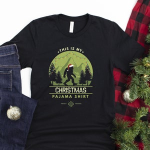 This Is My Christmas Pajama Shirt, Santa Bigfoot, Funny Sasquatch Yeti Silhouette T-Shirt, Matching Family Holiday Xmas PJ Gift