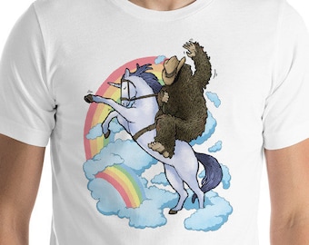 bigfoot riding a unicorn t shirt