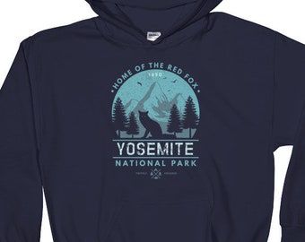 Cute Red Fox Hoodie, Hooded Sweatshirt, Yosemite National Park, Fox, Wildlife, Mountain, Adventure, Hiker, Nature, Animal Lovers, Camping