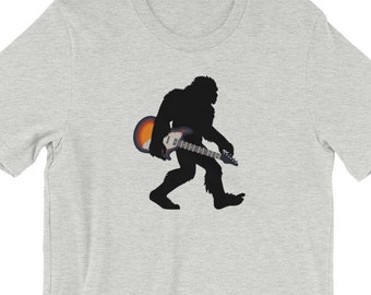 Bigfoot Musician Meme, Sasquatch Silhouette, Yeti, Electric Guitar, Cryptid Fun T-Shirt