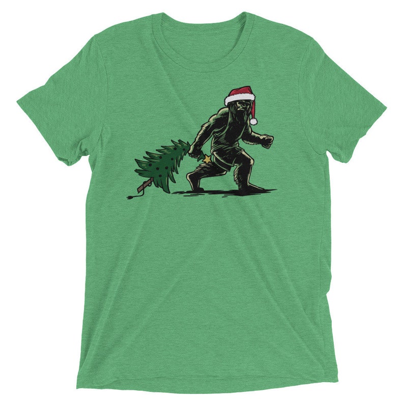 Bigfoot Christmas, Sasquatch, Short Sleeve, T-shirt, Christmas Tree, Santa Sasquatch, Holiday Tee, Xmas, Santa Hat, Yeti, Squatchy, Squatch image 3