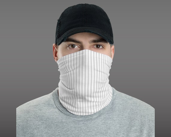 Gray Striped Neck Gaiter Face Cover Dust Mask Tube Bandana