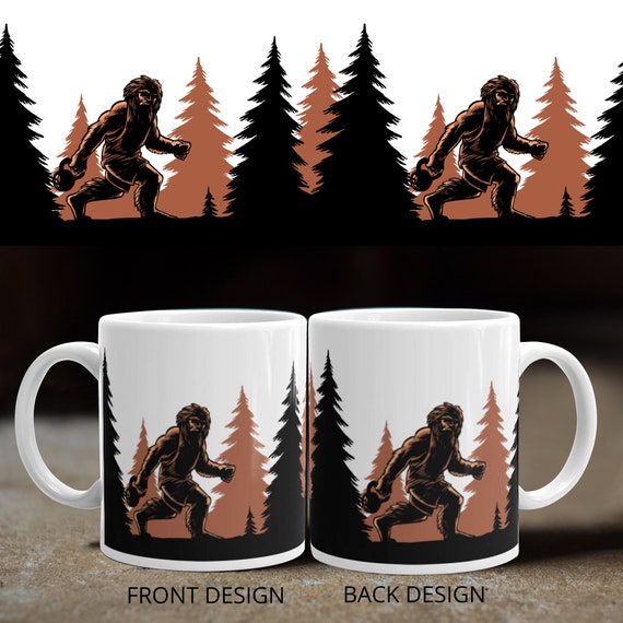 Fitness Mug, Squats Mug, Sasquatch Mug, Sasquatch, Funny Coffee Mug, Gift under 20, Coffee Cup, Mug, Bfro, Bigfoot Mug, Kettle Bell, Sasquat