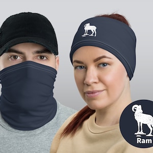Neck Gaiter Ram | Bighorn Sheep Headband | National Park Animal Silhouette Face Covering | Reusable Tube Bandana | Dust Mask | Neck Warmer