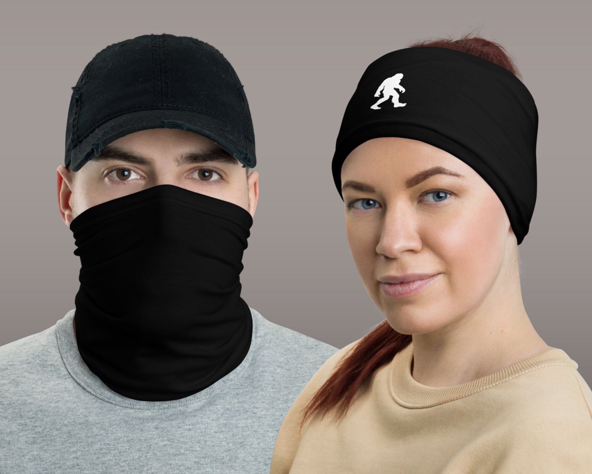 Black Neck Gaiter Sasquatch Headband Bigfoot Face Cover Etsy