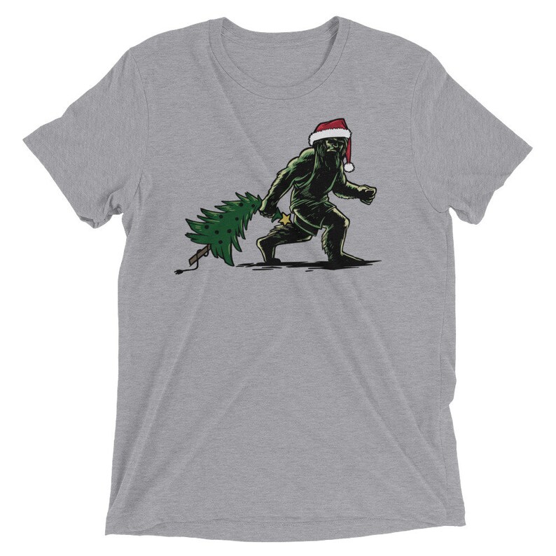 Bigfoot Christmas, Sasquatch, Short Sleeve, T-shirt, Christmas Tree, Santa Sasquatch, Holiday Tee, Xmas, Santa Hat, Yeti, Squatchy, Squatch image 2