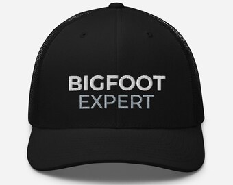 Gorra de camionero bordada Bigfoot, Experto en Bigfoot, Silueta Sasquatch, Criptozoología, Sombrero críptido negro, Regalos Bigfoot, Cazador bigfoot