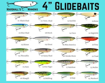 4" Glidebait Handmade Fishing Lure: 60 Colors, Handcarved from Maple, Made in USA 4" Glidebait Handmade Fishing Lure: 60 Colors, Handcarved from Maple, Made in USA