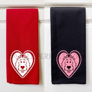 Doodle Heart Kitchen Towels, Valentine kitchen towel, dog kitchen towel, doodle kitchen towel, doodle decor, dog decor