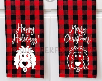 Christmas Doodle Kitchen Towels, dog kitchen towel, goldendoodle kitchen towel, doodle towel, doodle decor