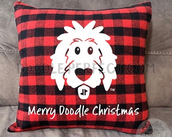 Flannel Doodle Pillow Cover 18"x18", Christmas pillow, Christmas doodle, buffalo plaid, doodle pillow, dog pillow, goldendoodle pillow