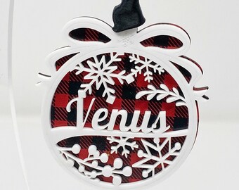 Personalized ornament, buffalo plaid stocking tag, Christmas gift for teenage girl, stocking stuffer for grandma, white elephant gift