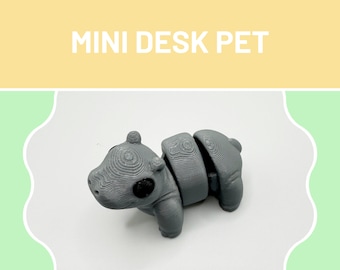 3D Printed Articulated Hippo Desk Pet – Fidget Toy for Anxiety Relief, Poseable Animal Toy, Desk Decor, Gift for Coworker or Student