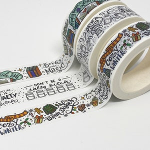 planner washi tape set of 3, books are magic washi tape, planner accessories, don&#39;t be a salty funny washi tape, winter washi tape, package